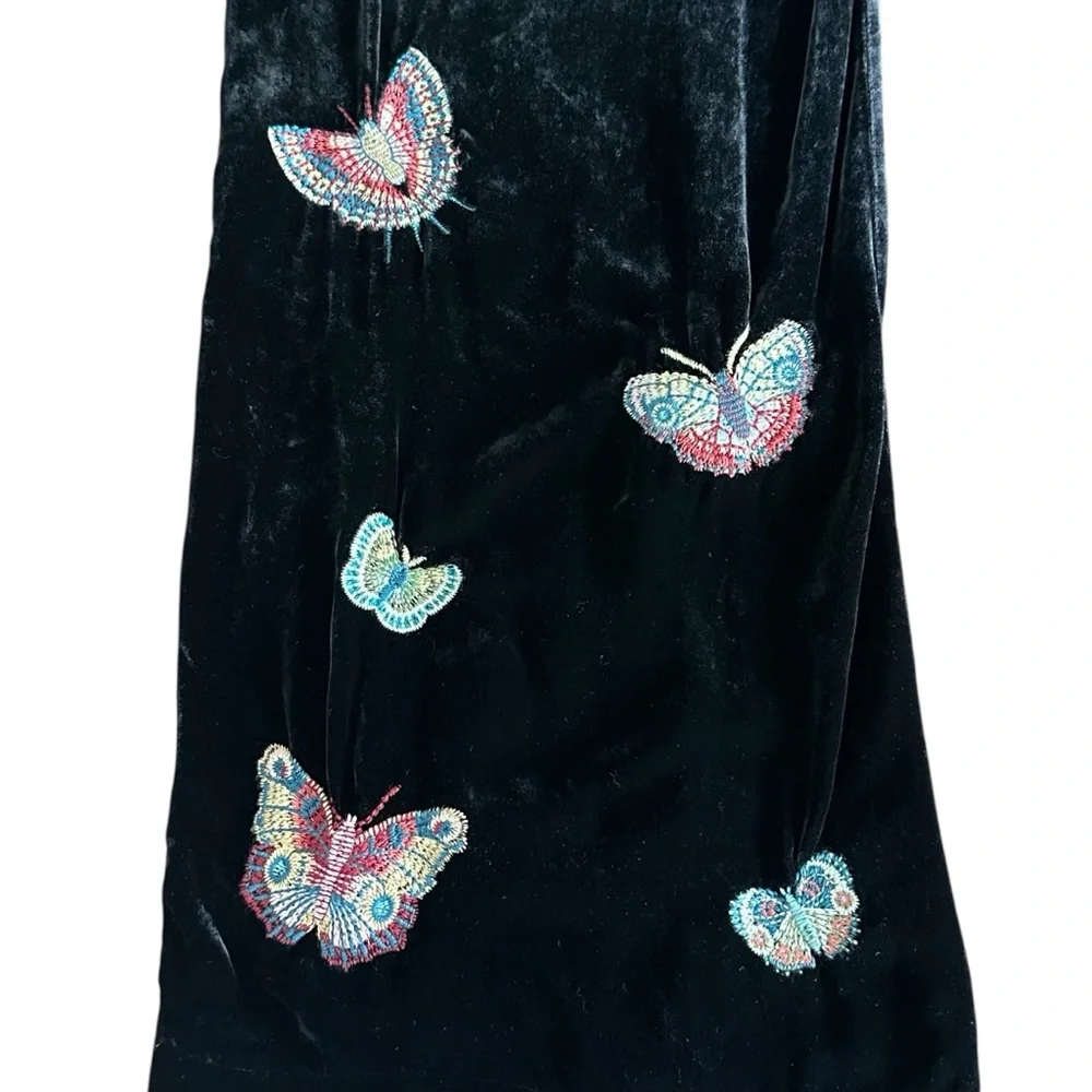JOHNNY WAS‎ Luciana Seamed Wide Leg Velvet Pant Embroidered Butterflies Size XS